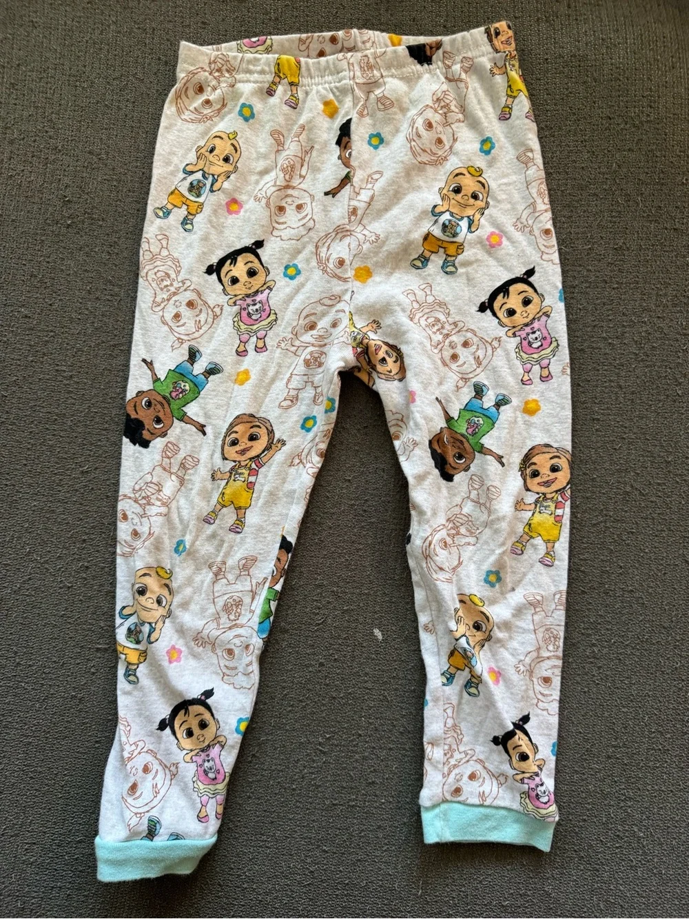 Nina Pink Cream Character Print Leggings with Aqua Cuffs